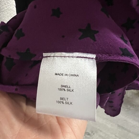 GRYPHON NWT Belle Mini Dress L Asymmetric Purple Star 100% Silk Drape Fairy - Picture 8 of 8